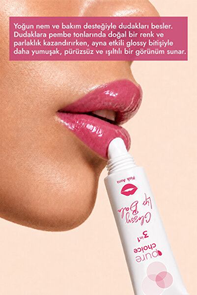 Pure Choice Pink Aura Glossy Lip Balm – Nemlendirici, Onarıcı ve Parlatıcı | Ceramide NP + Squalane + Vitamin E