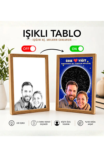 Lumosbox Kişiye özel ahşap ışıklı tablo yıldız haritası sevgiliye hediye özel...