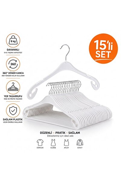 BERAT PLASTİK 15’Li plastik elbise askı seti - Premium Kalite