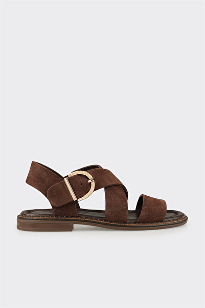 Elle Shoes Kahve Deri Kadın Sandalet