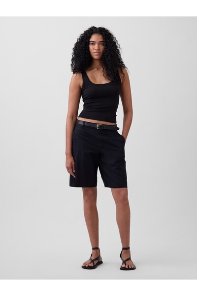 GAP Kadın Siyah 9" Low Rise Keten Karışımlı Şort