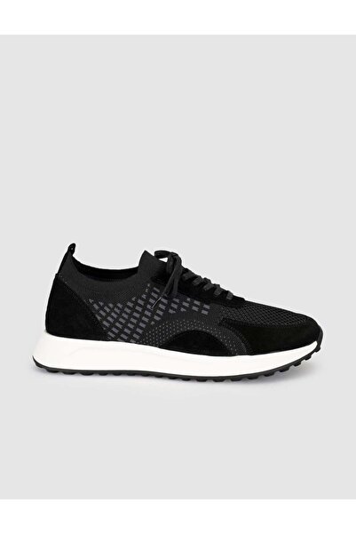 Cabani Black Knitwear Genuine Leather Men's Sneaker Shoes