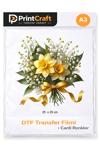 PRİNTCRAFT RENKLİ DÜŞLER ATÖLYESİ 25x25 cm Sarı Çiçek Ütü ile Yapışan DTF Tra...