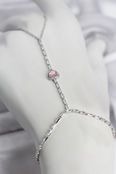 Generic Brand Silver Color Brass Zircon Stone Pink Heart Model Şahmeran