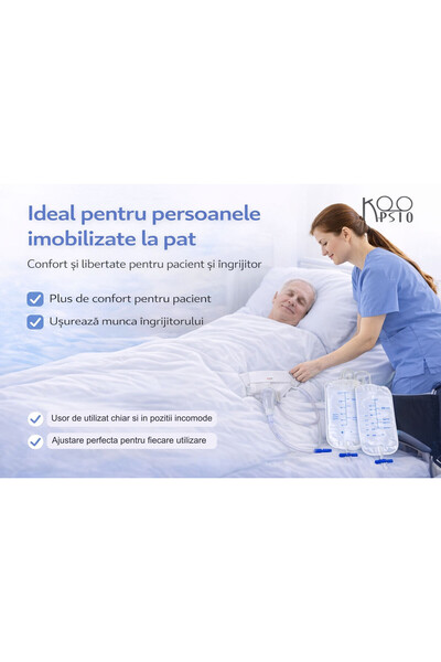 Koopsio Kit incontinenta urinara pentru barbati seniori, Koopsio, sistem de colectare cu pungi 1000 ml si 2000 ml, Marime ajustabila