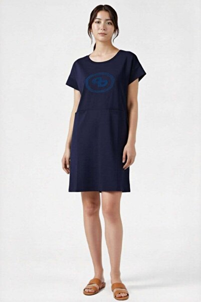 penyebizden Women's Stone Detailed 2 Thread Dress-Navy Blue