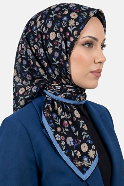 hadiora Women's Black Blue Floral Organic Cotton Soft Scarf