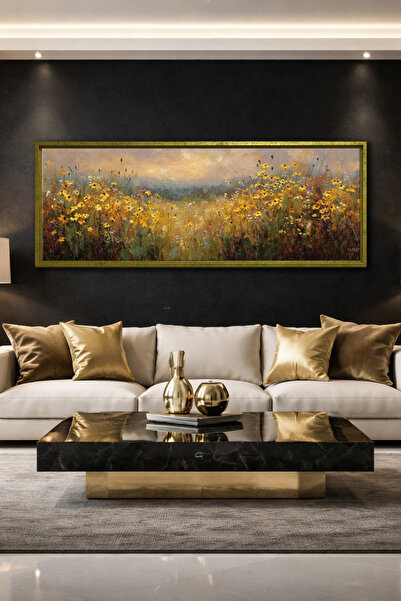 Meteor Galeri Meteor Gallery Art Yağlıboya Dokulu Sarı Kır Çiçekleri Manzaras...