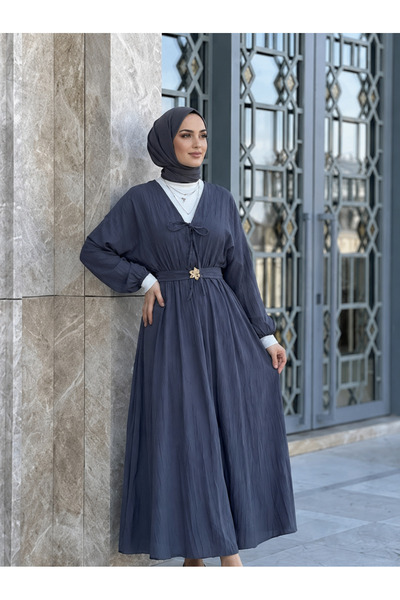Lunsera Store Belt Accessory Detail Tie-Up Dress-Anthracite