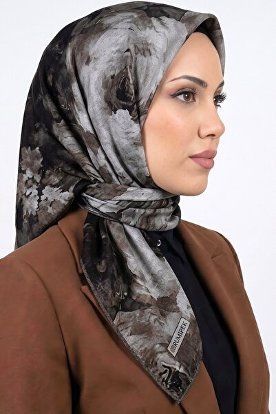 hadiora وشاح نسائي ناعم من القطن العضوي بنقشة زهور المنك الأسود