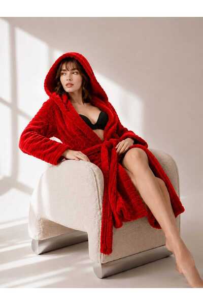 CASPARA Women's Hooded Plush Wellsoft Bamboo Organic Bathrobe with Pockets and Belt, Soft Textured Dressing Gown