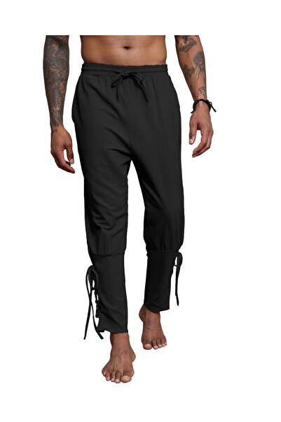 OEM Pantaloni de in stil pirat medieval pentru costum bărbătesc – Negru L