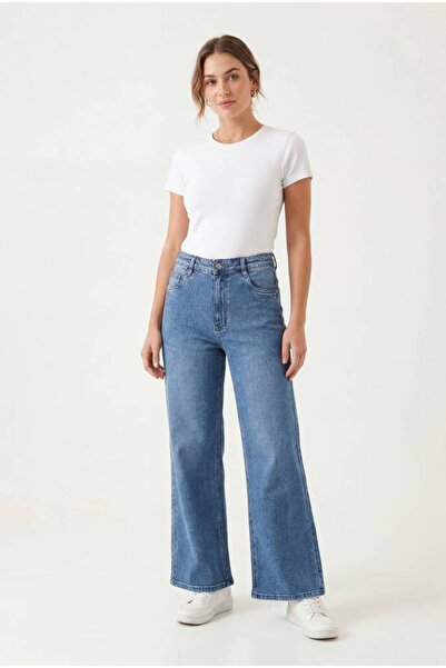 OEMS Women's High-Rise Wide-Leg Denim Jeans - Stretch Comfortable - 36