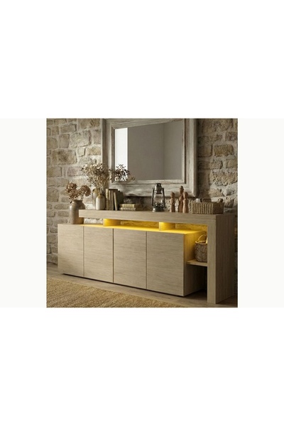 Vivense LUMA LEDLİ KONSOL TV ÜNİTESİ, AÇIK MEŞE DESEN, 192 CM