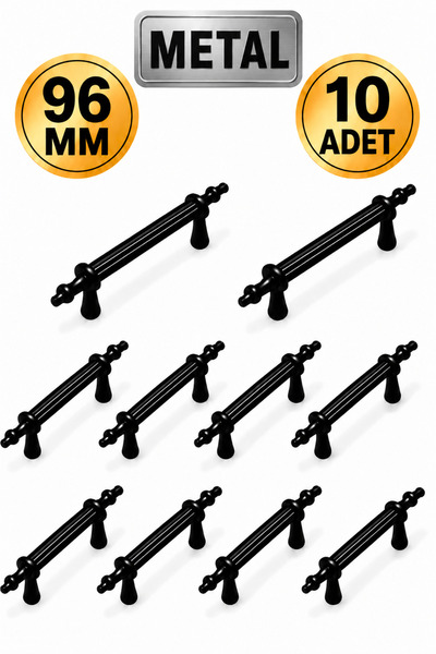 Regisan 96 MM METAL SİYAH BORU KULP DOLAP KULPU 10 ADET