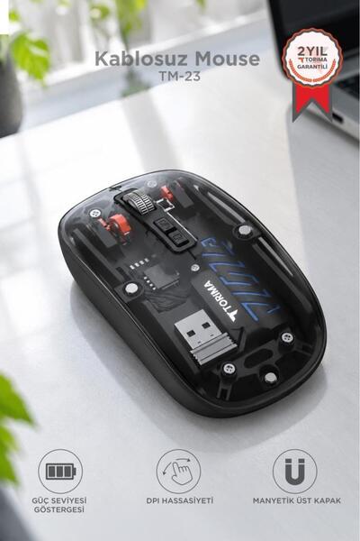 Torima Şeffaf Çift Modlu Fare Bluetooth 5.2 + 2.4G Kablosuz Mouse TM23 Siyah