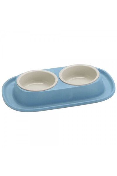 Georplast Soft Touch Double Bowl for Pets – Blue Non-Slip Dual Feeding Statio...