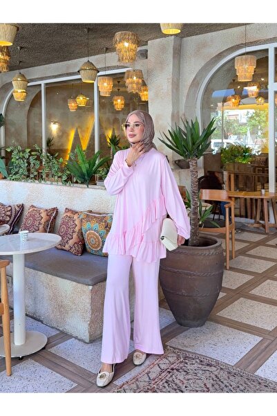 nurvina modest wear Σετ Καλοκαιρινό Παντελόνι με Βολάν από Βισκόζη Modal