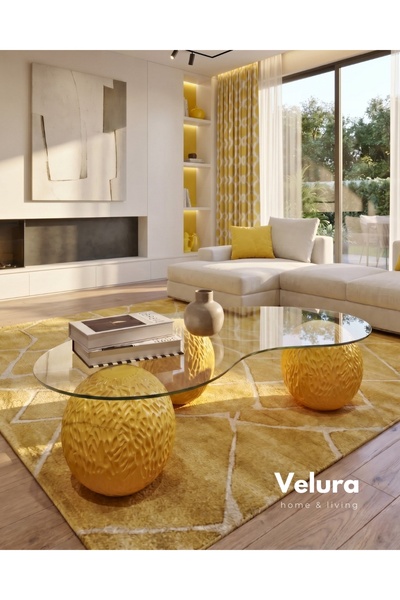 Velura Home & Living Küre Orta Sehpa - Dragon - Sarı - Şeffaf Fasulye