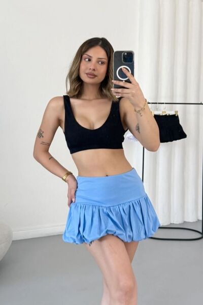 moda poni Μπλε Μίνι Φούστα Μπαλόνι με Σορτς