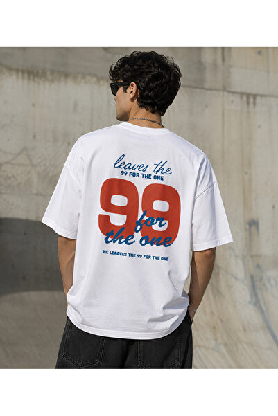 Modivibe 99 For The One تي شيرت أبيض مطبوع كبير الحجم للجنسين