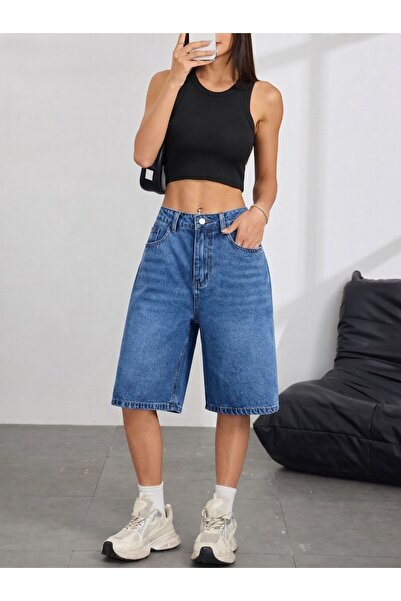 WKM Kadın Relaxed Fit Asit Yıkama Denim şort