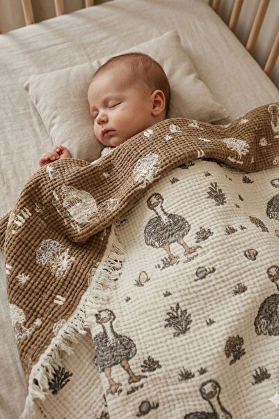 Layan Home Müslin Dolgulu Bebek Yorganı Deve Kuşu Desen 130x130 cm