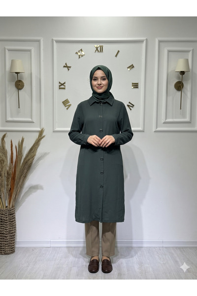 ModaMinar Women's Plus Size Thin Crepe Fabric Snap Fastener Long Shirt Collar...