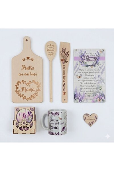 LimArt Set cadou personalizat pentru Mama: Șorț, Tocător, Cană, Placă decorat...