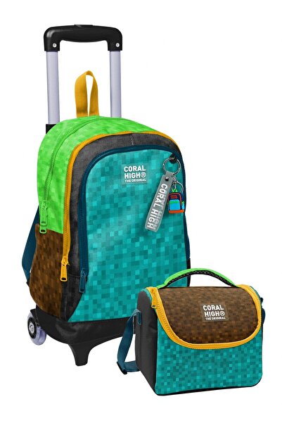 Coral High Primary School Trolley Bag and Lunch Set - Boy's - Black Green Bro...