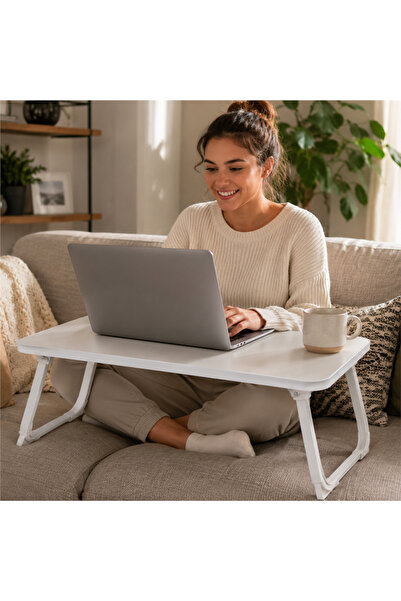 SUNUP SN-29691 Katlanabilir Laptop Masası ve Yatak Koltuk Üzeri Tepsisi Beyaz...