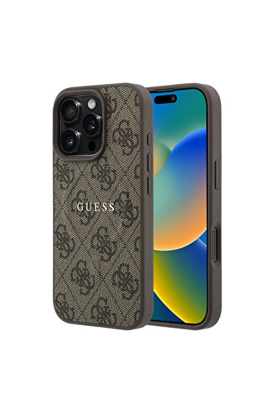 Guess iPhone 16 Pro Max Uyumlu Kılıf Lisanslı M-safe Kabartmalı 4G Desenli Ya...