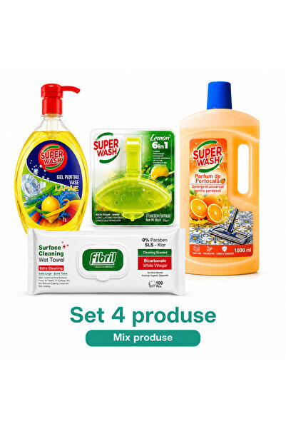 Fibril Kit Curatenie Complet, Set 4 Produse: Detergent Vase Lamaie, Odorizant...