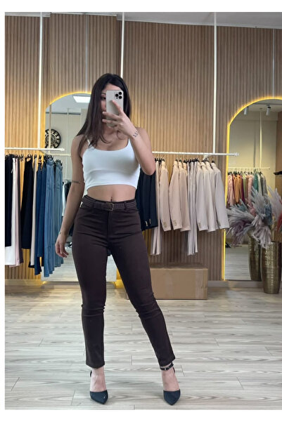Butik Kadın örgü kemerli 5 cep pantolon