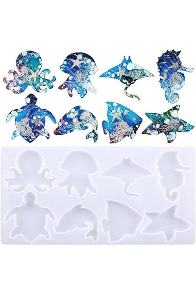 Arabest 8-Piece 3D Epoxy Resin Mould Set,Ocean Animal Silicone Jewelry Moulds...