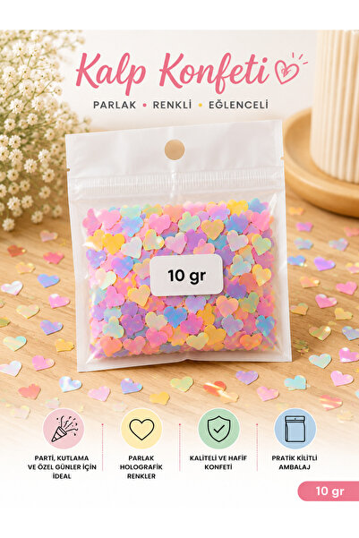 Partifabrik Makaron Renk Kalp Desenli Masa Konfetisi 10 gr