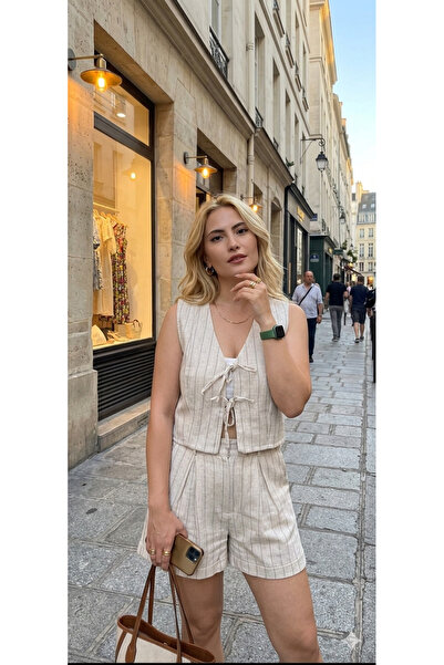 FIRFIR MODA ÇİZGİLİ ŞORT BLUZ TAKIM