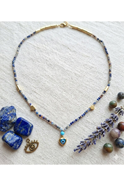 Shine Elagance Natural Stone 2-3 Millimeter Sodalite Heart Evil Eye Bead Them...