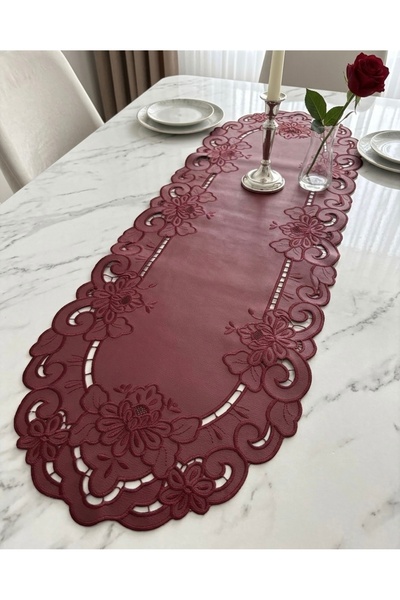 Denef Home Oval Antik - Covoraș din piele cu perforații, roșu claret - 35x120...