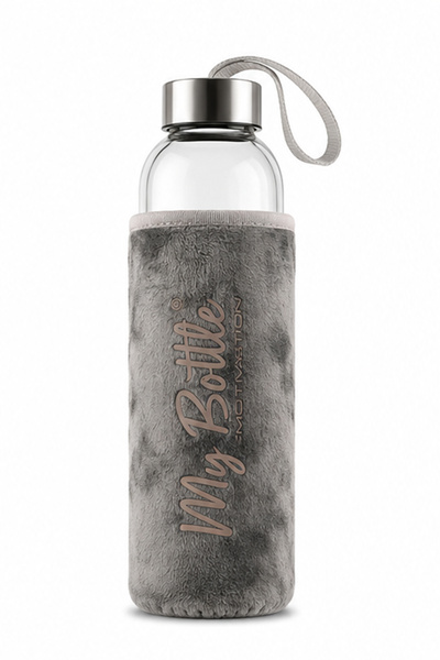 Roccos My Bottle Peluş Kılıflı Cam Matara – Taşıma Askılı Şık Su Şişesi