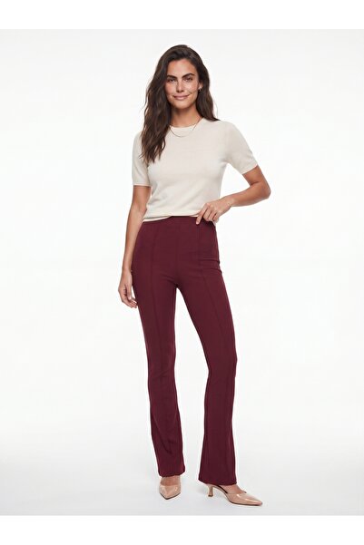 ONLOOX Burgundy Lycra Stretch Fabric High Waist Spanish Leggings with Ribbed ...