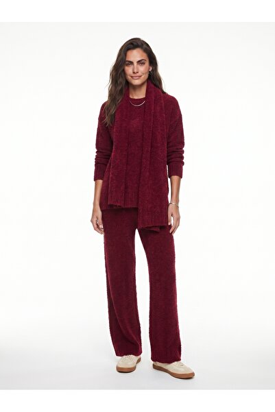 ONLOOX Burgundy Soft Textured Comfortable Cut Knitwear Set with Scarf Detail ...