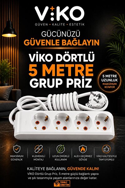 VİKO DÖRTLÜ 5MT KABLOLU GRUP PRİZ