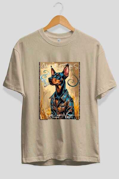 Ankhises For Dog Lovers 25 Front Dog Prints Beige Oversize T-Shirt 100% Cotto...