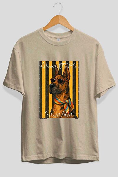 Ankhises Tricou supradimensionat bej cu imprimeu câinele Dog For Love 4, 100%...