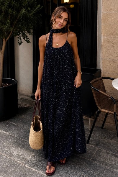 bb butik basic Rochie maxi lejeră cu bretele subțiri și detaliu eșarfă la gât...