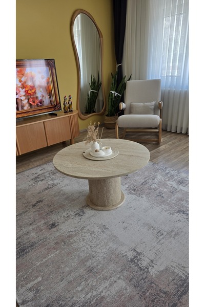 UĞURLU HOME Traverten Görünümlü Bohem Ofis Orta Sehpa 80x45 cm