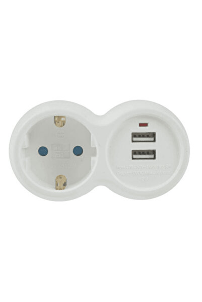 Technik Αντάπτορας, 1 Θέσης Σούκο και 2 θέσεων USB, Λευκός - Γκρι