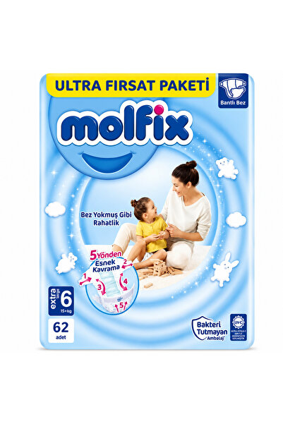 Molfix 2 PAKET Bebek Bezi Beden:6 (15+Kg) Extra Large 62 Adet Ultra Fırsat Pa...