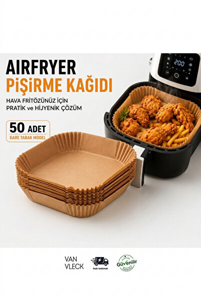 VAN VLECK 50'li Airfryer Pişirme Kağıdı – Yağlı, Yapışmaz Tek Kullanımlık Air...